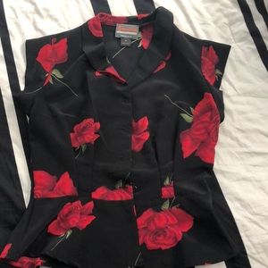 Vintage reproduction rose print peplum top